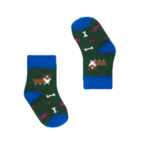 Niemowlęce skarpety w rozmiarze 14-19 z kolekcji angielskiej z pieskami rasy corgi